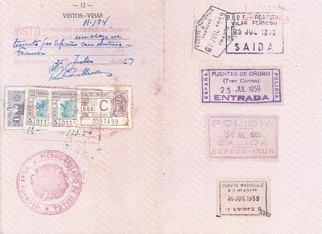 Passaporte J.E.M.: Vistos de Portugal e de Espanha, Junho/Julho de 1959